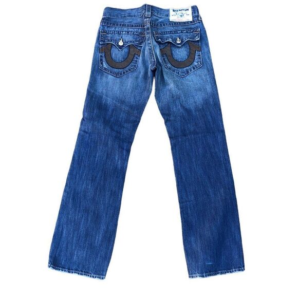 Vintage True Religion Jeans Size 32 STRAIGHT Blue Leather Tab - Picture 3 of 10